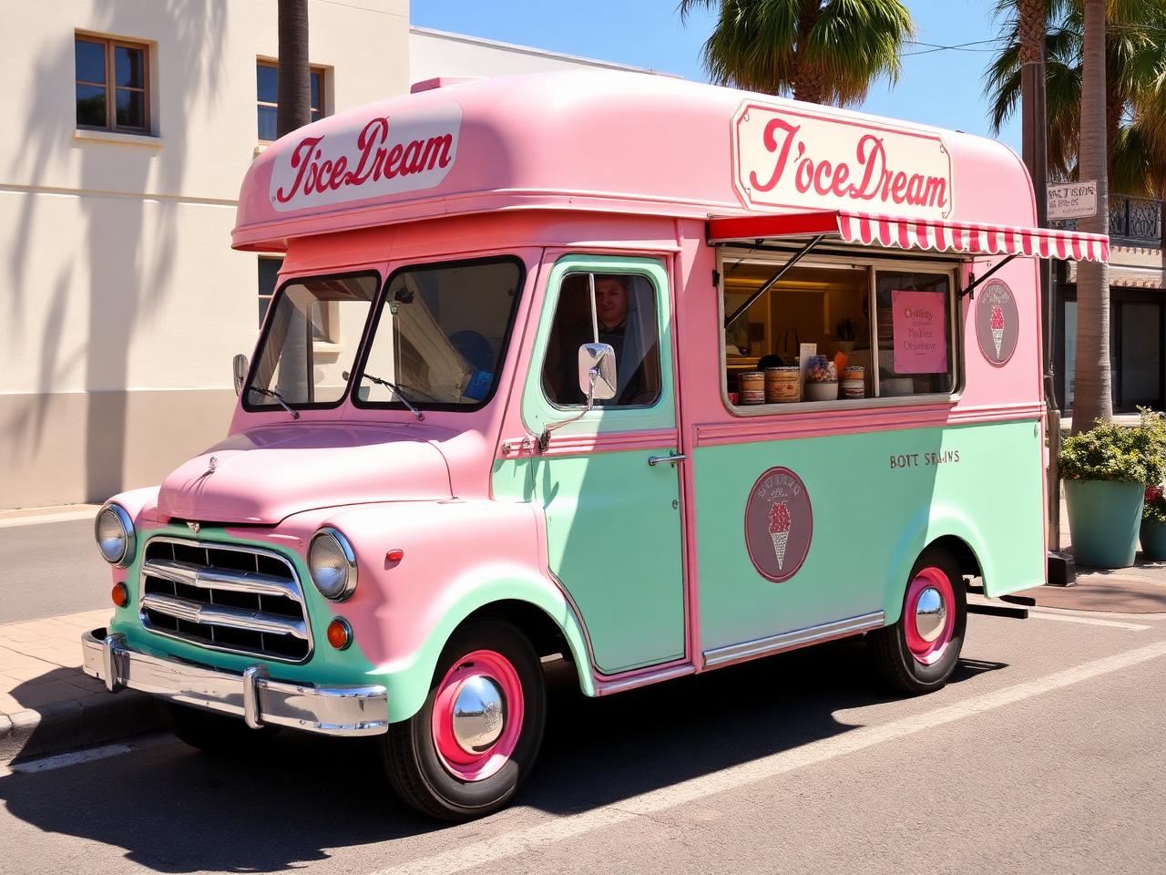 The Perfect Scoop's vintage pink and mint ice cream truck